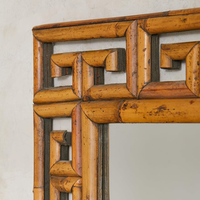 1970s Italian Greek Key Bamboo Wall Mirror, 1970s For Sale - Image 5 of 7