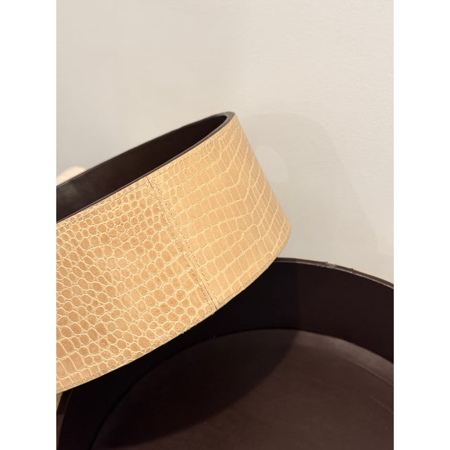 2000 - 2009 Set of 2 Faux Crocodile Embossed Leather Nesting Round Serving Trays For Sale - Image 5 of 6