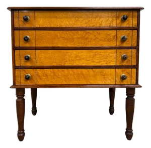 Vintage Federal Sheraton Style Birdseye Maple Chest Spool Cabinet Sewing Cabinet