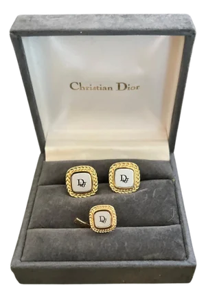 Rare Monsiuer Vintage Christian Dior Gold Plate Cufflinks & Tie Clip In Original