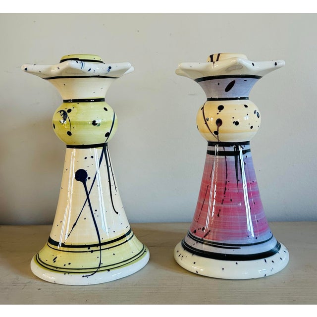 Alabaster Modern Abstract Glazed Studio Pottery Candlesticks by Donna Toohey For Sale - Image 8 of 9