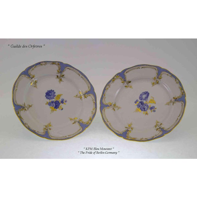 KPM Porcelain 1980’s Vintage/New KPM Collector's Dessert Plates, Bleu Mourant- Set of 6 For Sale - Image 4 of 12