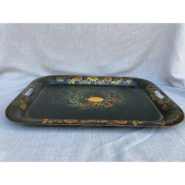 Antique Hand Painted Tole Serving Tray For Sale - Image 12 of 12