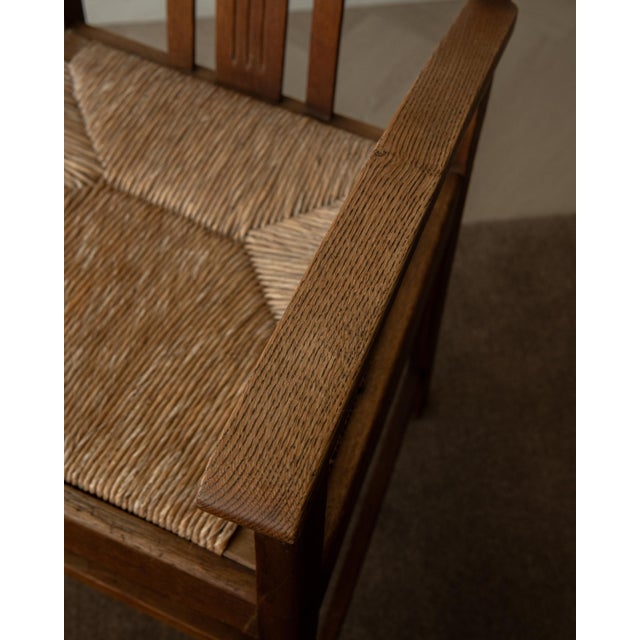 Dutch Art Deco Oak and Rush Armchair, 1920s For Sale - Image 13 of 17