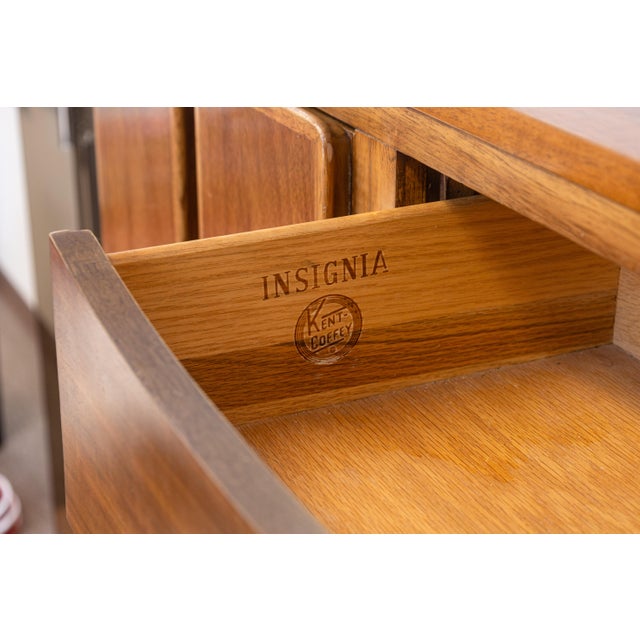 Wood Vintage Kent Coffey Insignia Highboy Walnut Wood Mid Century Dresser Cabinet For Sale - Image 7 of 11