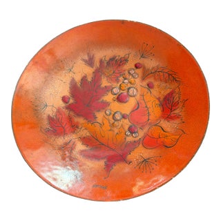 Sasha Brastoff Orange and Red Enamel on Copper Bowl 1953-1962 For Sale