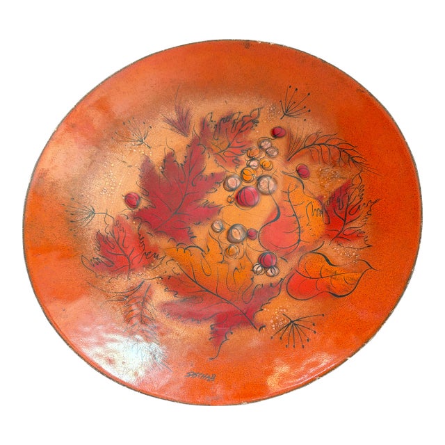Sasha Brastoff Orange and Red Enamel on Copper Bowl 1953-1962 For Sale