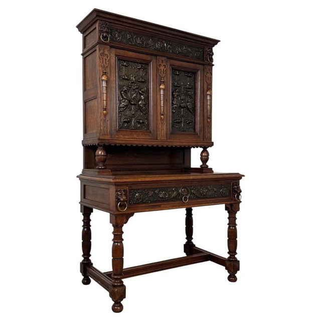 19th Century Jacobean Revival Copper and Oak Cabinet For Sale - Image 3 of 11