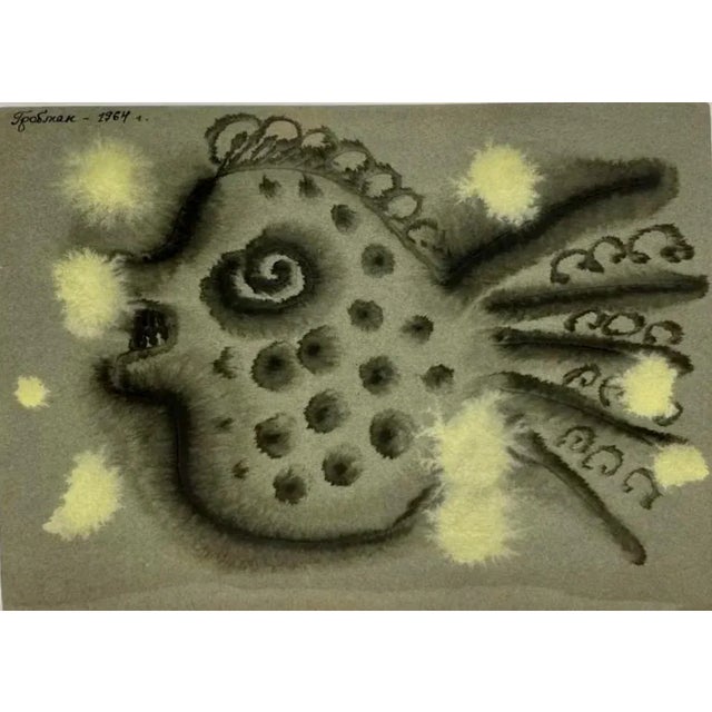 Paper Michail Grobman, Post Soviet Nonconformist Avant Garde Russian Israeli Gouache Painting Grobman, 1964 For Sale - Image 7 of 8