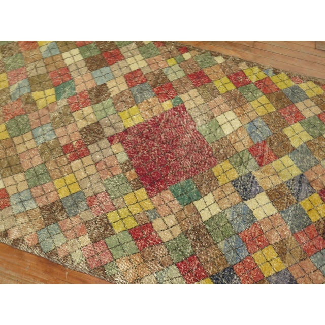 1960s Mid 20th Century Shabby Turkish Deco Gallery Diamond Runner For Sale - Image 5 of 6