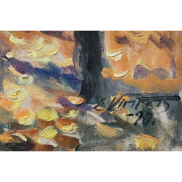 Edgars vinters (1919-2014) autumn foliage. 1990. Cardboard, oil, 95x70 the composition showcases the vibrant beauty of...