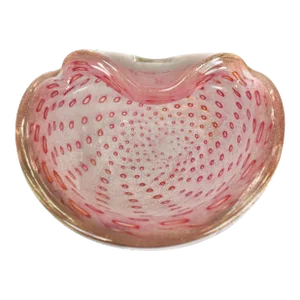 Vintage Mid-Century Modern Alfredo Barbini Murano Pink Gold Flecks Italian Art Glass Bowl