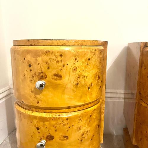 Art Deco Style Curved Burr Walnut Bedside Tables with Drawers, Set of 2 For Sale - Image 10 of 12