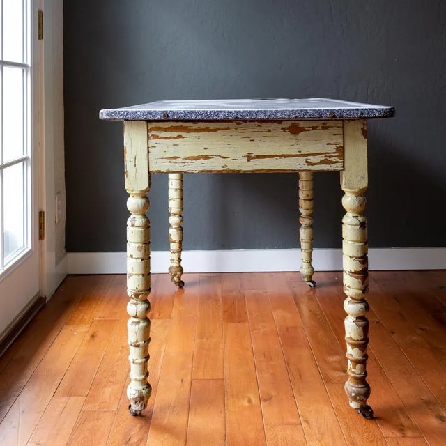 Antique Rustic Green Enamel Top Bakers Table Chairish