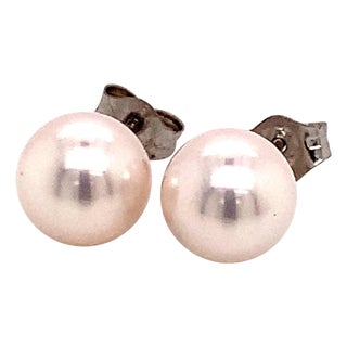 Akoya Pearl Earrings 14k White Gold Certified For Sale