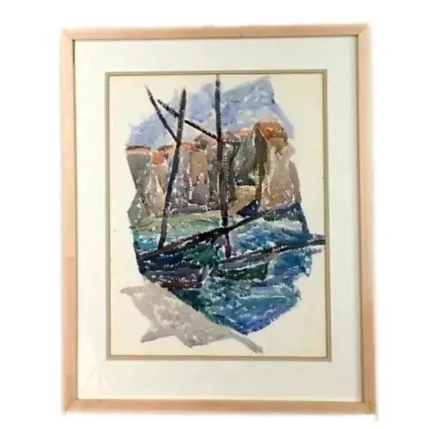 Abstract "Two Boats at the Quay" Vintage 1932 Watercolor Painting by J.B. Houser For Sale - Image 3 of 5