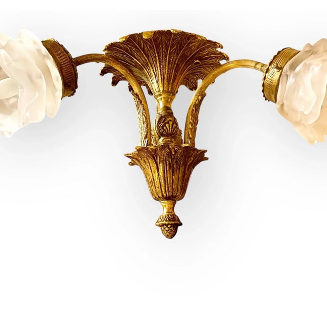 French Neoclassical Style Gilt Brass and Glass Ceiling Light, 1920s For Sale - Image 10 of 15