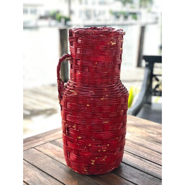 Vintage Red Wicker Jug For Sale - Image 11 of 11