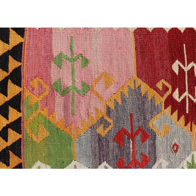 Mid 20th Century Vintage Turkish Kilim With Bright & Colorful Geometric Diamond Design For Sale - Image 9 of 12