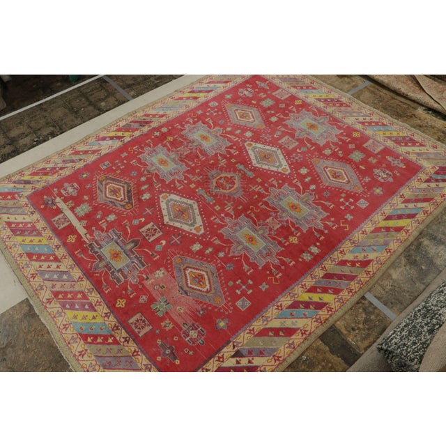 Traditional 1920s Antique Agra Rug in Red With Colorful Geometric Patterns, From Rug & Kilim For Sale - Image 3 of 7