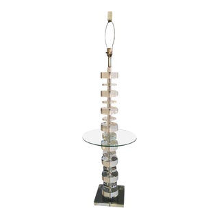 Vintage Geometric Lucite Floor Lamp Table For Sale