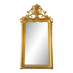 Antique French Louis XV Gilt Mirror 19th. C. French Louis XV Carved Gesso and Gilt Wood Mirror