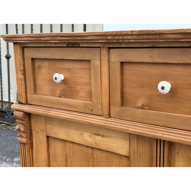 Brown Pine Two Door Three Drawer Dresser Base For Sale - Image 8 of 15