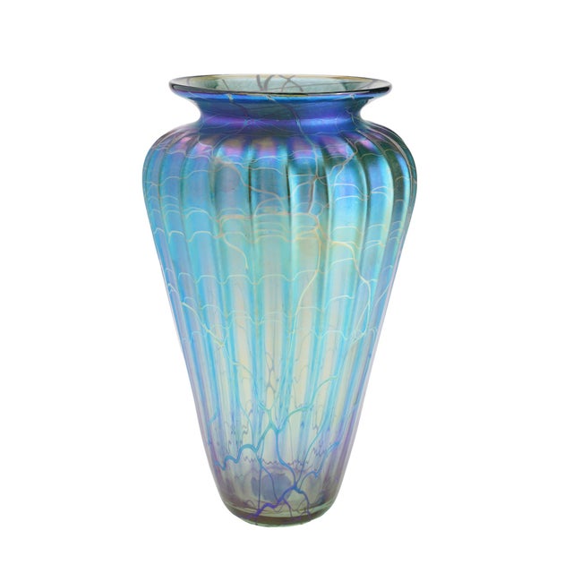 Contemporary Mayauel Ward Contemporary Iridescent Blue Blown Glass Vase, 2015 For Sale - Image 3 of 12