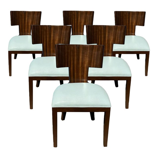 Klismos Style Modern Chenille Upholstered Chairs - Set of 6 For Sale