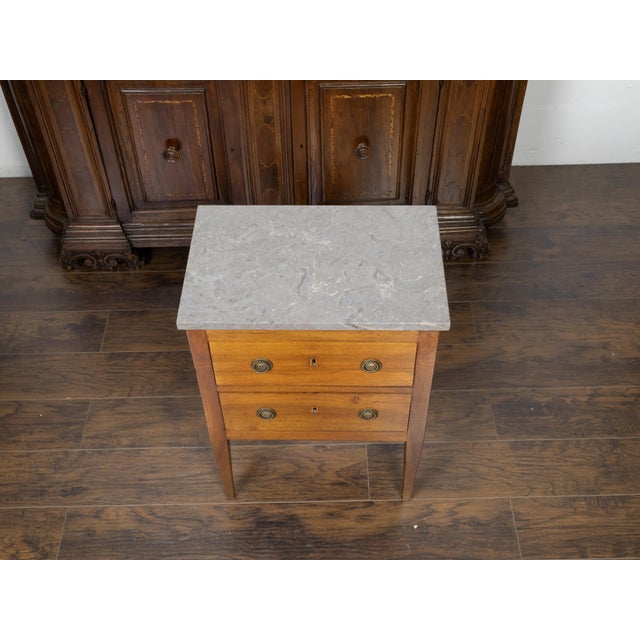 French 19th Century Petite Commode with Grey Marble Top and Two Drawers For Sale - Image 10 of 12