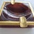 Mid Century Mod Ash Tray Trinket Dish 1950's Amber Onyx and Brass For Sale - Image 4 of 7