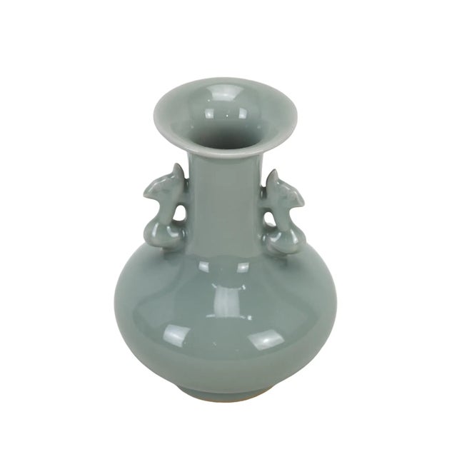 Pair of 1960s Chinese Longquan Kiln Powder Green Glaze Amphorae For Sale - Image 4 of 6