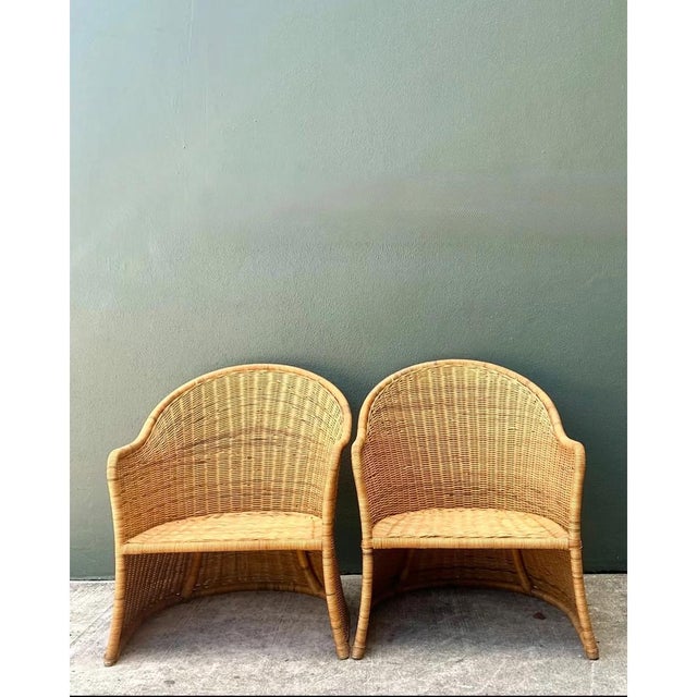 Vintage Rattan Scoop Chairs - A Pair For Sale - Image 12 of 14