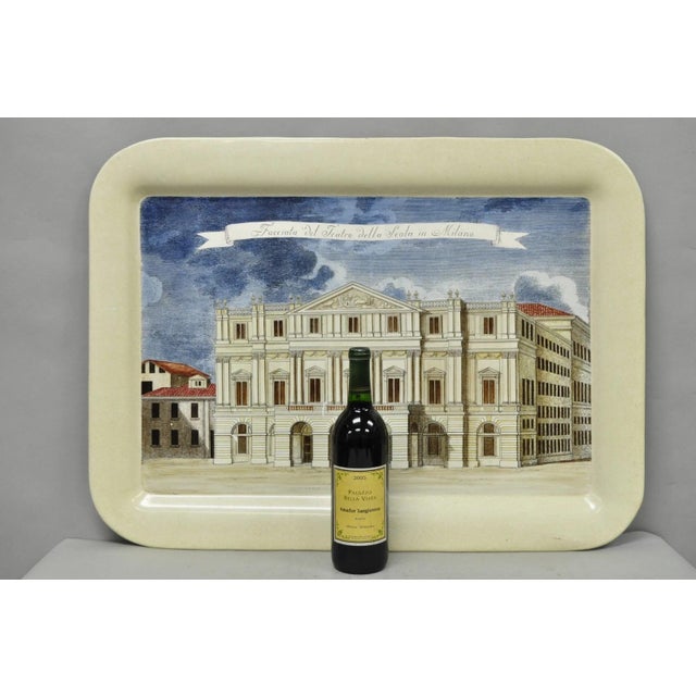 Vintage Piero Fornasetti Milano Italy Italian Large Tole Metal Tray Depicting Piazza della Scala in Milano. Circa Mid 20th...