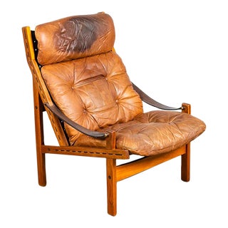 Mid-Century Torbjorn Afdal Hunter Tan Leather Safari Chair For Sale