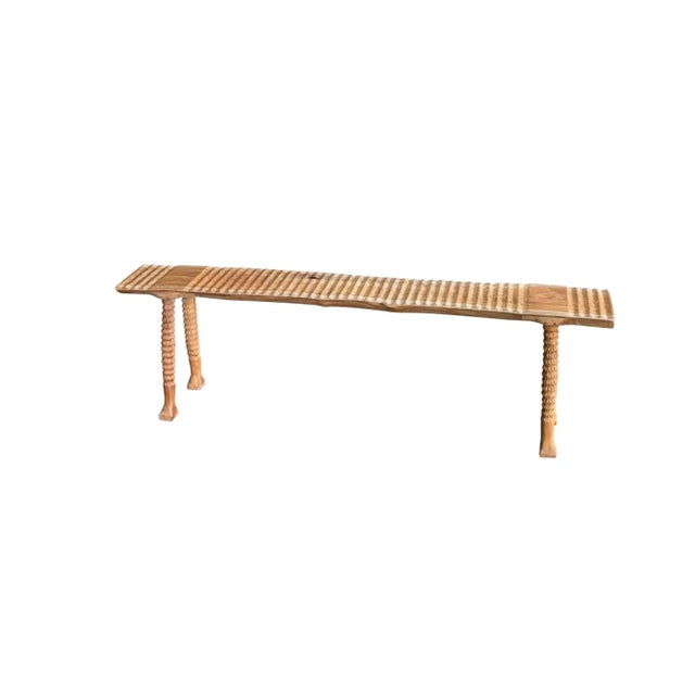 Sculptural Teak Wood Bench Carved Detailing, Modern Organic For Sale - Image 4 of 11