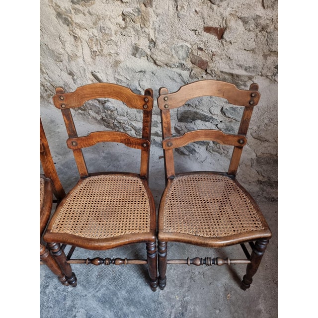 Antique French Dining Chairs with Woven Cane Seats in Beech, 1900, Set of 4 For Sale - Image 16 of 18