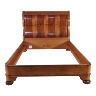 Baker Furniture Company Made in Italy Flame Mahogany Queensize Sleigh Bed For Sale