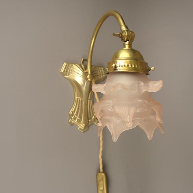 Metal Table Lamp with Glass Shade, 1920s For Sale - Image 7 of 10