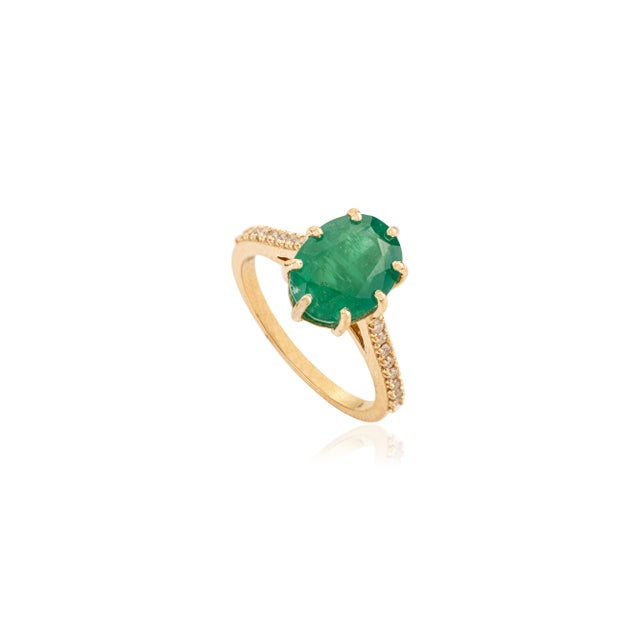 Antique 8 Prong Set 2.68 Ct Emerald Diamond Ring in 14k Gold Size 6.5 For Sale - Image 4 of 15