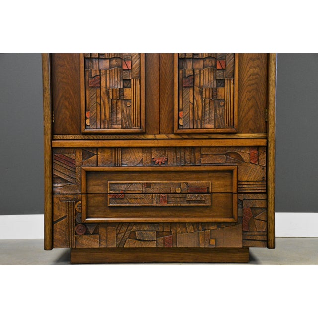 Brutalist MCM Lane Pueblo Walnut Armoire Dresser For Sale - Image 9 of 10