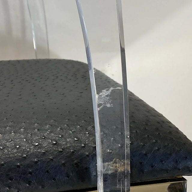 1970s Set Four Vintage French Maison Romeo Brass, Lucite and Ostrich Leather Armchairs For Sale - Image 5 of 12