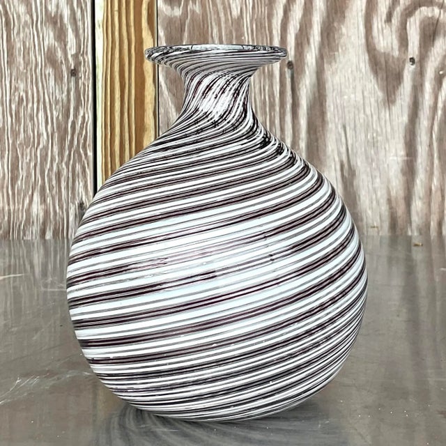 Vintage Signed Op Art Black & White Swirl Art Glass Vase For Sale In West Palm - Image 6 of 13