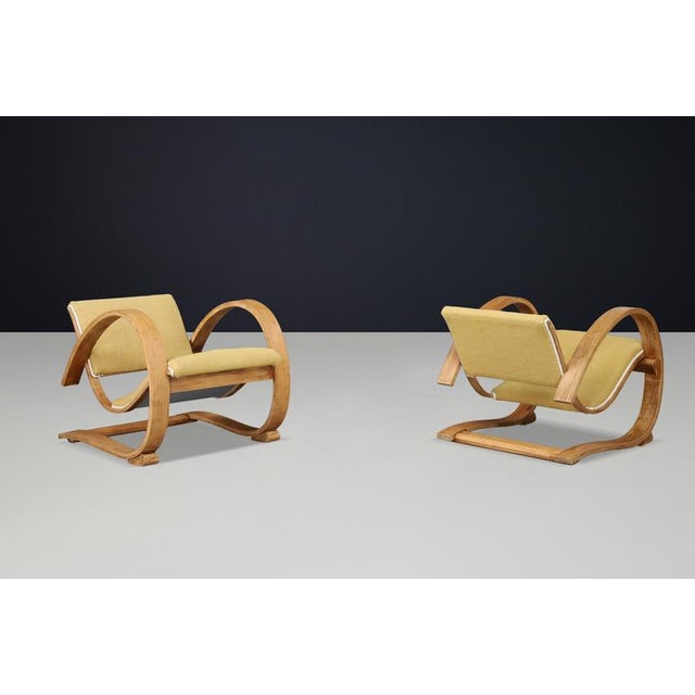 Gold Low Art Deco French Lounge Chairs in Sculptural Bentwood, 1930s, Set of 2 For Sale - Image 8 of 11