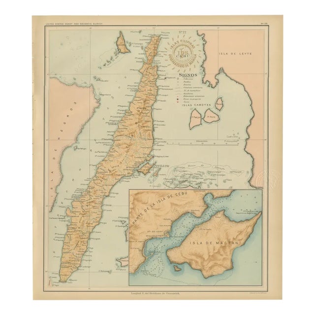 Map of the Island of Cebu, 1899 For Sale