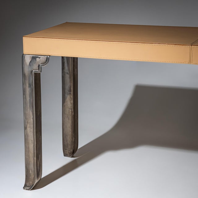 Console Table in Leather and Stainless Steel, 2000s For Sale - Image 6 of 9