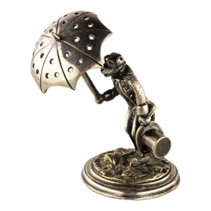 Late 19th Century Silvered Bronze Toothpick Holder of Dressed Monkey With Umbrella and Top-Hat