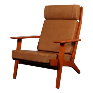 Model 290A Lounge Chair in Beech and Leather attributed to Hans J. Wegner for Getama, 1990s For Sale