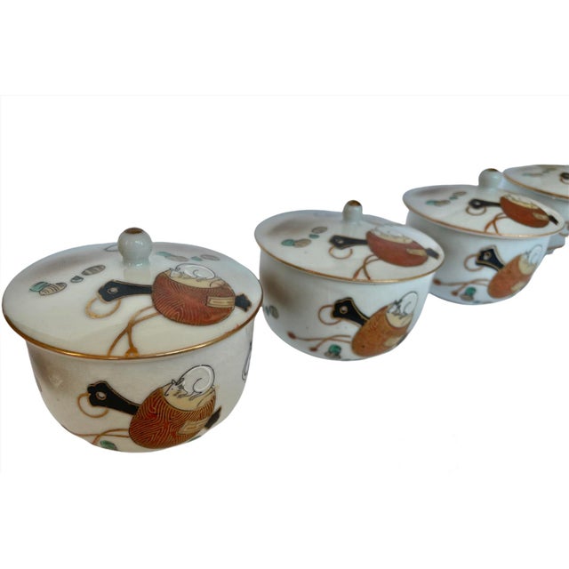 Mid 20th Century Mid-20th Century “Mouse and Cheese” Japanese Tea Cups - Set of 5 For Sale - Image 5 of 9