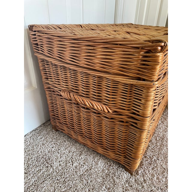 Wood Vintage Large Wicker Storage Trunk For Sale - Image 7 of 10
